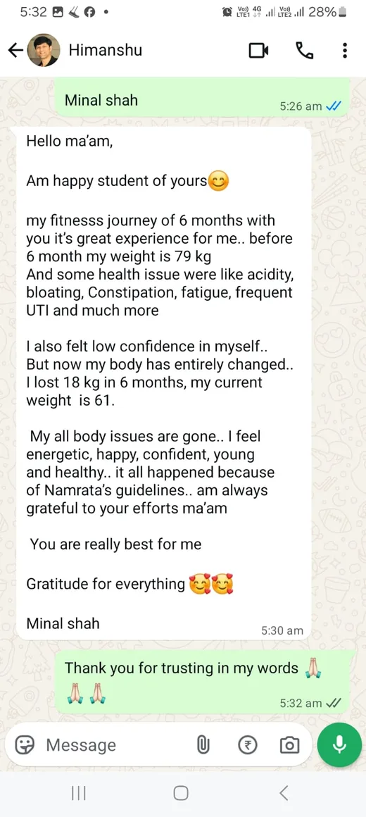 WhatsApp testimonial screenshot 2 for Satvam Health