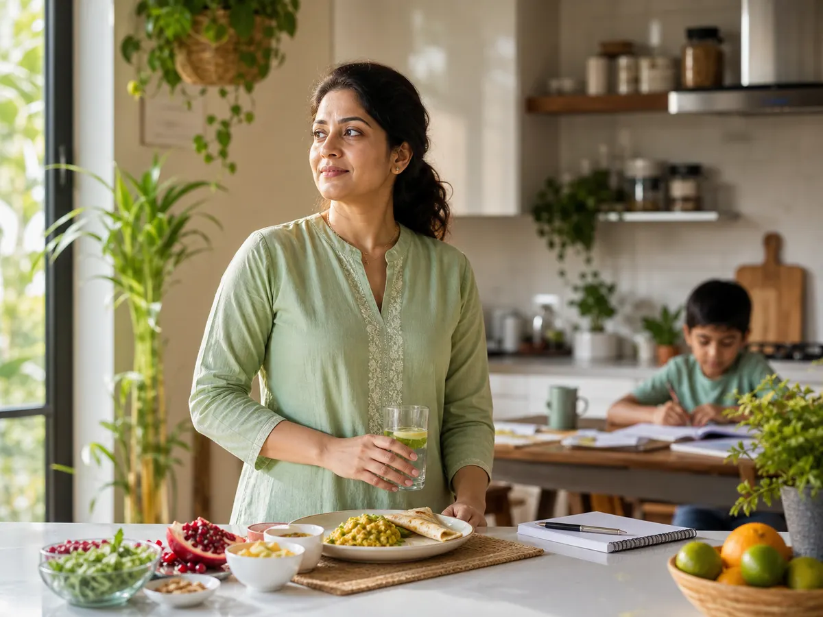 Indian woman building a realistic wellness routine at home